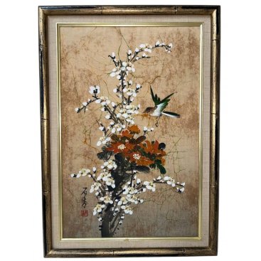 Japanese Painting on Fabric – Signed with Seal – Framed Artwork - Buy
