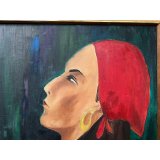 Vintage Original Oil Painting Signed and Dated "Girl with Red Scarf & Earring" - Photo2 Vintage Original Oil Painting Signed and Dated "Girl with Red Scarf & Earring" - Linx