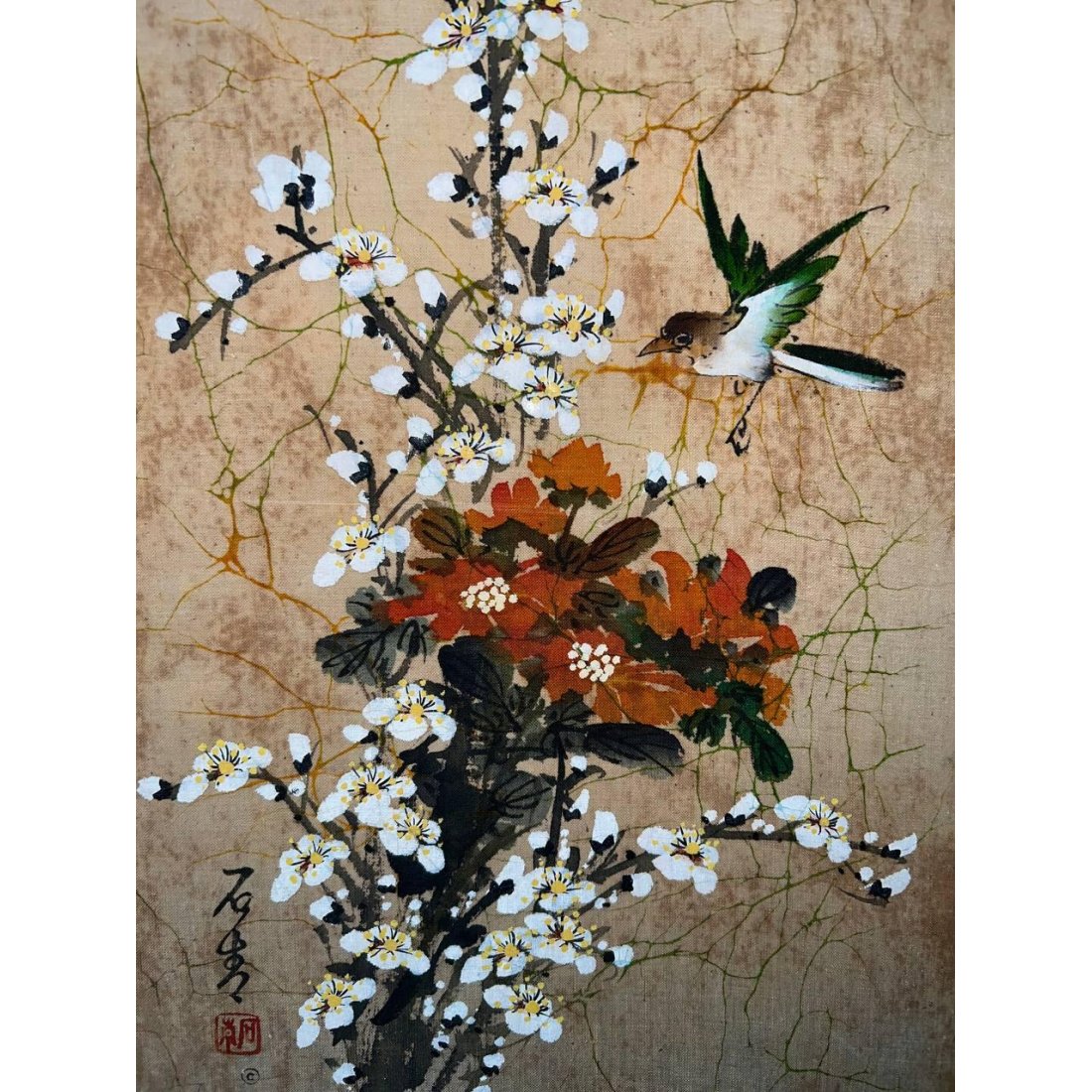 Japanese Painting on Fabric – Signed with Seal – Framed Artwork - Photo2 Japanese Painting on Fabric – Signed with Seal – Framed Artwork - Linx