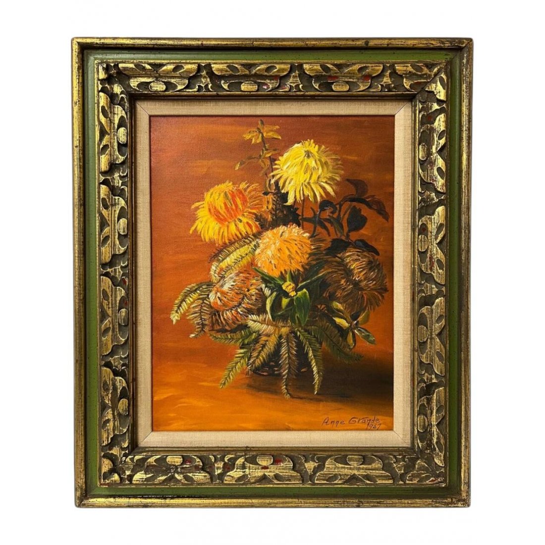 Vintage Oil Painting Still Life – Signed Anne Grande 1967 – Framed Floral Artwork - Photo1 Vintage Oil Painting Still Life – Signed Anne Grande 1967 – Framed Floral Artwork