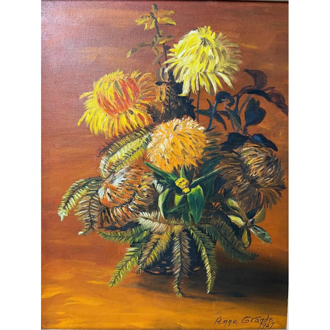 Vintage Oil Painting Still Life – Signed Anne Grande 1967 – Framed Floral Artwork - Photo2 Vintage Oil Painting Still Life – Signed Anne Grande 1967 – Framed Floral Artwork - Linx